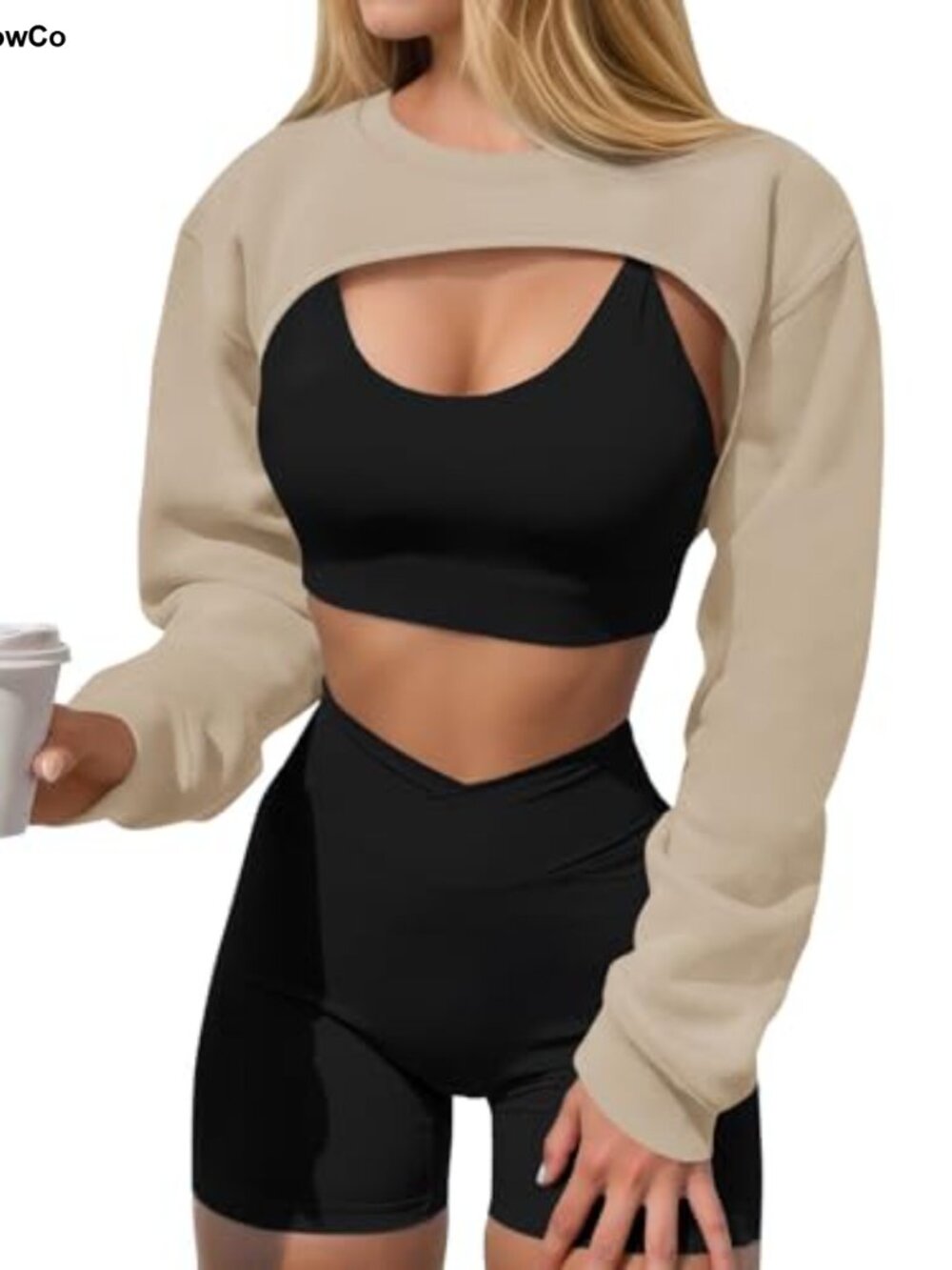 Womens Cropped Sweatshirt Shrug Long Sleeve Gym Cover Up Bolero Super Crop Top